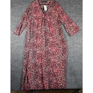 NWT Celmia Leopard Print Caftan Maxi Dress Women S Pink Boho Lounge